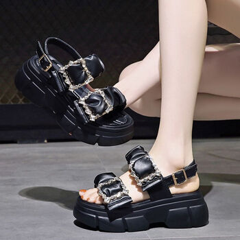 森马凉鞋女22年新款真皮新款松糕厚底仙女风2022夏季罗马沙滩增高一字