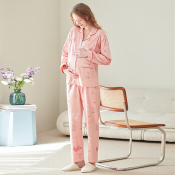 芬腾孕妇睡衣女春秋季纯棉月子服产妇产后喂奶全棉哺乳家居服套装 芙