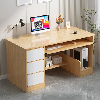 安智捷电脑桌台式家用简易书桌书柜组合办公学习桌子田园橡木色暖白抽
