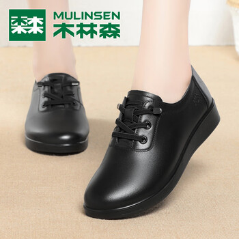木林森单鞋女真皮女皮鞋时尚百搭小皮鞋舒适柔软头层牛皮软底防滑通勤
