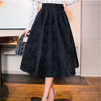 赫本风蓬蓬裙2021秋冬新款遮胯大摆裙高腰复古伞裙提花a字半身裙 黑色