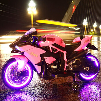 冀航凯儿童电动摩托车宝宝玩具车可坐双人2-6岁男女小孩遥控充电三轮车 粉色：12V电瓶+发光轮+手拧油门