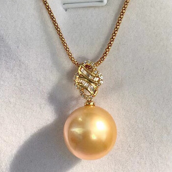pearlboat金珍珠吊坠海水珍珠项链18k金镶嵌钻石轻奢锁骨链送女友送