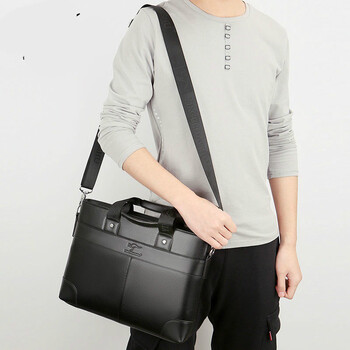 轻鸥2024新款男士公文包男士手提包商务包单肩斜挎包时尚男包背包LZD 升级加厚面料黑色 单包 10英寸