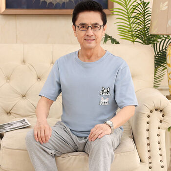 黛茜雅老人睡衣睡裤男士春秋薄款居家服宽松可外穿中老年爸爸加肥加大