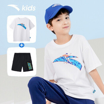 安踏童装男儿童套装2022夏季透气纯棉速干短袖短裤两件套中大童运动服