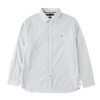 汤米希尔费格tommyhilfiger汤米宽松休闲百搭条纹翻领长袖衬衫男春秋