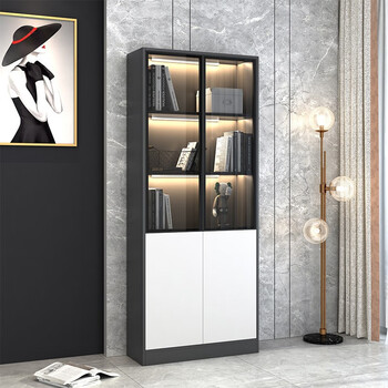 云曼(yunman)轻奢玻璃门书柜北欧简约现代书架落地书房书橱客厅自由