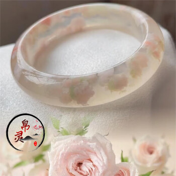 帛灵马达加斯加天然樱花玛瑙手镯粉色冰润飘花平安镯特色小众女款送