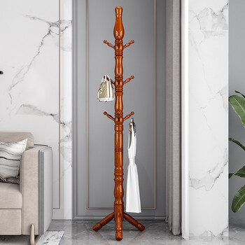 捷睿美（JIERUIMEI）全实木落地卧室衣帽架新中式客厅简易衣服架简约现代家用挂衣架 506 桉木 柚木色4.5kg