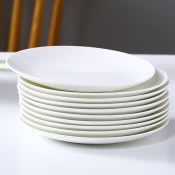 优尊陶瓷骨瓷盘子菜盘家用汤盘平盘8英寸饭盘6个10个套装纯白盘子 7