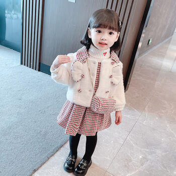 小女孩冬天穿的加厚套装女童秋冬加绒裙套装女宝宝洋气时髦衣服儿童