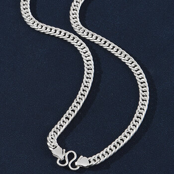 欧凯伦银项链男潮999银锁骨链男士小众设计感马鞭链侧身粗嘻哈990银