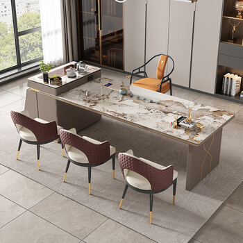 帝泛旗舰店 轻奢创意岩板茶桌 茶台桌椅组合茶具套装一体办公室现代