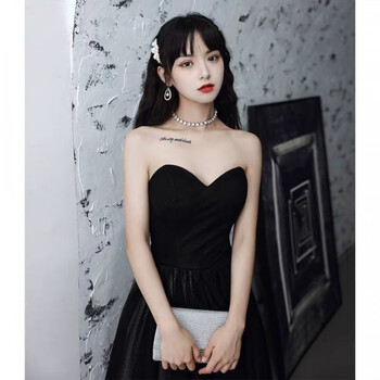随歆抹胸礼服小个子黑色小晚礼服女生日新款抹胸名媛大气性感艺考年会