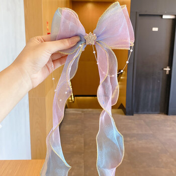 千惠侬儿童珍珠蝴蝶结头饰编发马尾流苏飘带发卡发带女绑发秋冬发夹