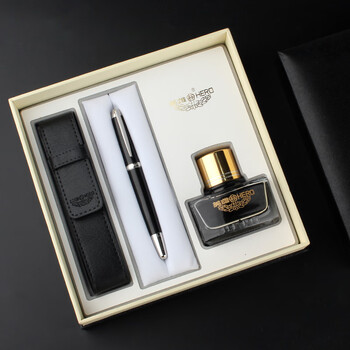 英雄hero钢笔礼盒h650铱金钢笔高端商务办公男女学生练字墨水套装黑色