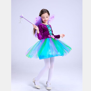 万圣节服装儿童 子装女童公主裙巫婆cos装扮女巫化妆舞会演出服 彩色