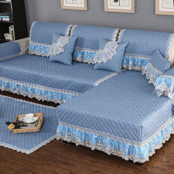 沙发垫四季通用坐垫子防滑棉麻沙发套客厅四季款沙发罩套纯色北欧蓝色