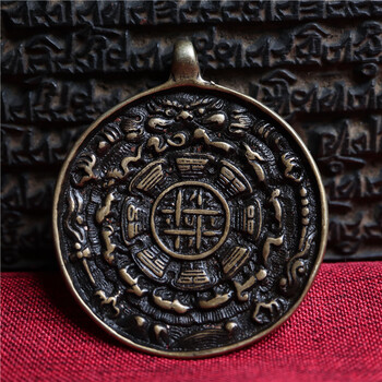 九宫八卦牌西藏手工九宫八卦牌吊坠豪雄霸款九宫牌藏式腰挂坠件铜佛牌