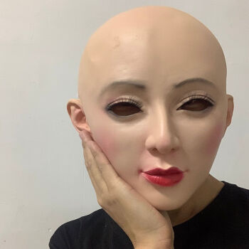 硅胶人脸面具 伪娘变装头套美女乳胶化妆假发演员演出易容仿真头a q32