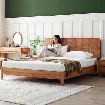 知奕北欧实木床原木床白蜡木床18米床15米双人床主卧大床婚床单床配