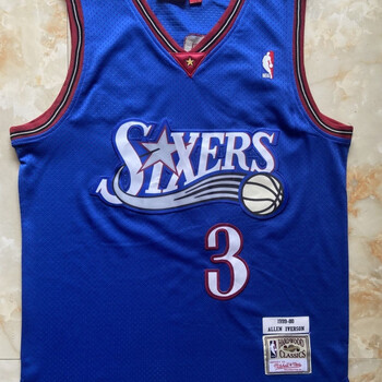 纪觅76人队3号蓝色复古球服nba刺绣比赛队服篮球背心艾弗森3号地球蓝m