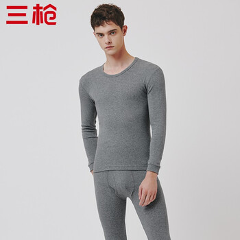 三枪秋衣秋裤男 纯棉保暖内衣男女圆领宽松全棉毛衫裤打底保暖裤秋冬男士女士套装 男款 深麻灰 XL