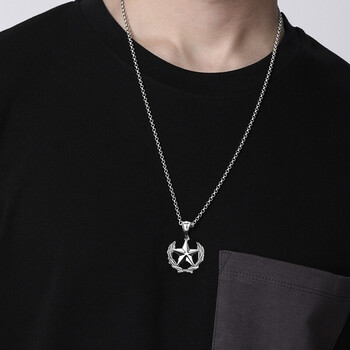 老凤凰999足银项链男士款时尚饰品五角星吊坠男生潮流银饰军恋军人