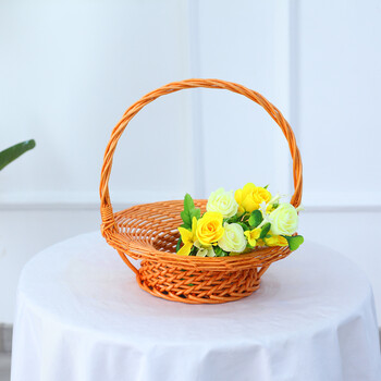 藤编舞蹈道具演出手提篮婚庆花童喜糖小花篮鲜花水果篮子蜜糖色花小