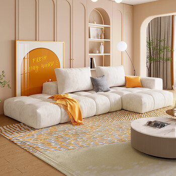 beran麂皮绒沙发客厅奶油风现代轻奢极简意式豆腐块转角沙发侘寂风 3.