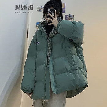 玛娇媚（Majiaomei） 棉衣棉服女2023年新款冬季棉袄外套女加厚小个子立领面包服女潮 绿色 XL