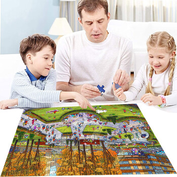 御贡坊欧洲秋天广场1000片木质拼图diy创意女孩生日礼物儿童玩具