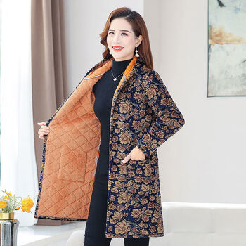 新款冬季女士棉服2021妈妈秋冬装棉衣女加绒保暖棉服中长款碎花棉袄