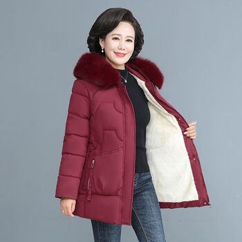 爱美斯新款棉服女短款冬装50岁人加厚外套中年棉袄红色xl