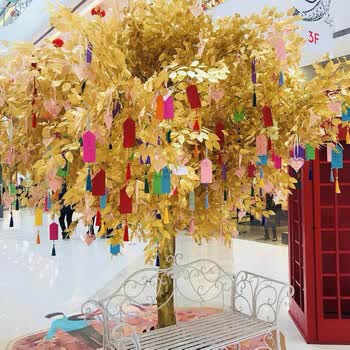 可狄(kedi) 新年元旦金黄色榕树仿真植物许愿树春节商场酒店摆件金