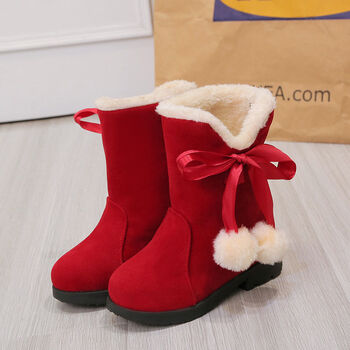儿童靴女童雪地靴冬2021新款加绒保暖中大童宝宝公主小女孩长靴子红色