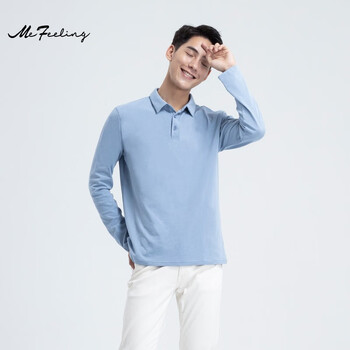me feeling英国mefeeling男士长袖pop衫男春秋薄款商务正装纯色修身舒适休闲 浅蓝色 XL/180