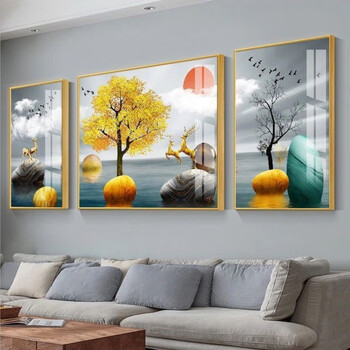 英巢轻奢客厅装饰画现代简约沙发背景墙装饰画大气晶瓷画三联画壁画
