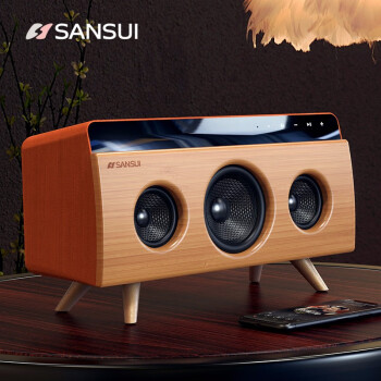 山水（SANSUI） 复古高音质无线蓝牙音箱低音炮大音量便携家用大功率桌面hifi迷你小音响手机电脑音乐播放器 S56深卡其色【2.1声道+重低音】