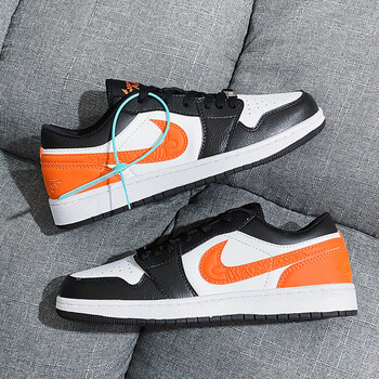黑橘小扣碎空军一号夏季dunk板鞋篮球鞋潮鞋情侣帆布aj鞋 黑橘 低帮