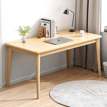 米昊（MIHAO）书桌电脑桌实木腿书桌简约家用卧室学生写字台办公桌椅组合小桌子 田园橡木色120*55*75