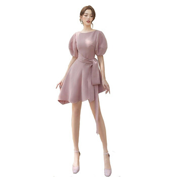 原创设计师女装女巫和骑士春装茱萸粉淡雅气质立体剪裁设计感连衣裙收腰裙子 粉色 S