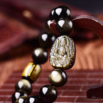 天然 金曜石手链 金曜石本命佛八大守护神手链 男女款 属兔佩戴文殊