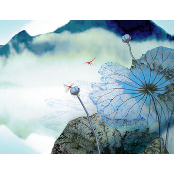 柔然壁布青绿山水墙纸新中式水墨墙布柔然软装rq家装壁纸大气背景