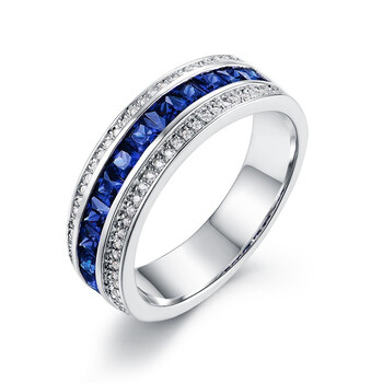 yanor 仿真坦桑蓝宝石戒指男士925银镶排钻食指指环送老公纪念日礼物