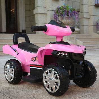 电动车四轮摩托车防侧翻宝宝带早教音乐滑行车可坐人玩具车 粉色沙滩