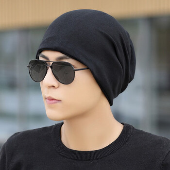 保暖新款潮头套睡帽堆堆帽套头睡觉春秋头巾包头帽男士黑色均码有弹性