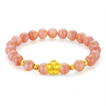老凤祥999硬金520情人节小桃花手链女足纳福牌太阳石手串送女友礼 轻