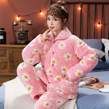 冬天女装法兰绒家居服 微笑葵>初中生潮流遮肚睡依衣服妇女懒人棉衣遮